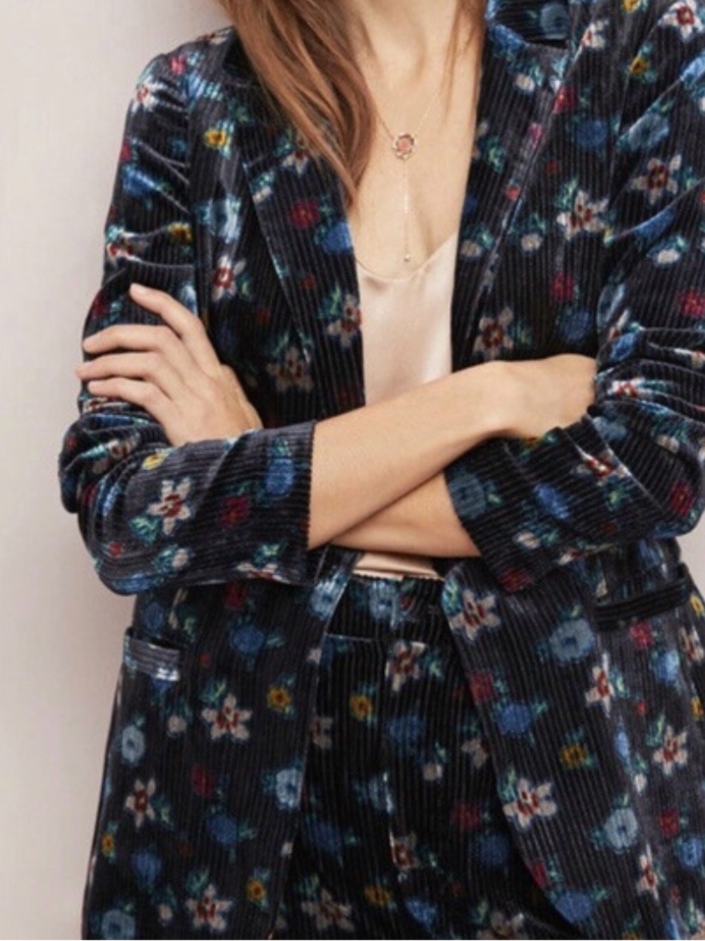 Anthropologie ett.twa floral velvet corduroy blazer black floral sz 12